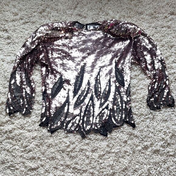 GORGEOUS 80's PINK Oleg Cassini Beaded and Sequin Top. Small 100% Silk Beautiful - Picture 1 of 16